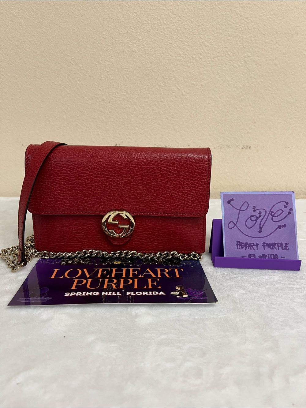AUTH GUCCI INTERLOCKING WOC RED